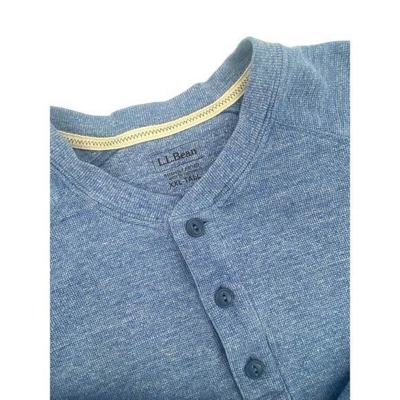 LL Bean Slightly Fitted Thick Button Henley Heather Blue Pima Cotton Sz XXL Tall - Picture 11 of 11